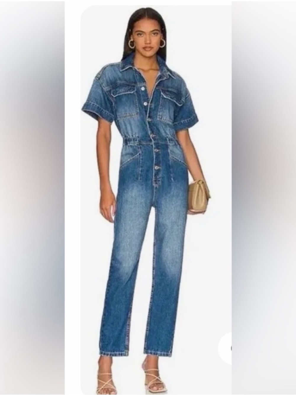 We The Free Black Denim Button-Front Jumpsuit